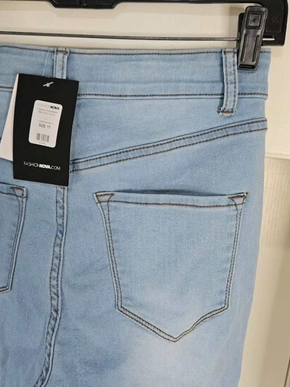 Fashion Nova Bermuda Shorts Denim Blue Distressed Ripped High Waisted New Tag 11